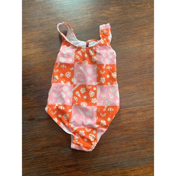 Andy & Evan Pink & Orange Check Tropical Swimsuit - 3T - Picture 2 of 3
